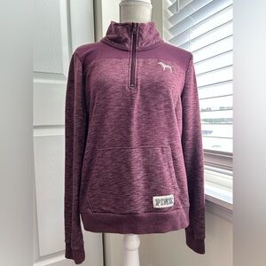 Victory Secret PINK Maroon Cotton Heather Embroidered Long Sleeve Half Zip